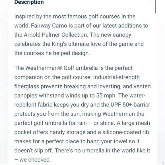 New Weatherman Arnold Palmer Camo Umbrella - Picture 6 of 6